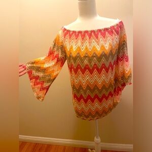 Tacerà multicolored lace top with stylish sleeves, Size: XL